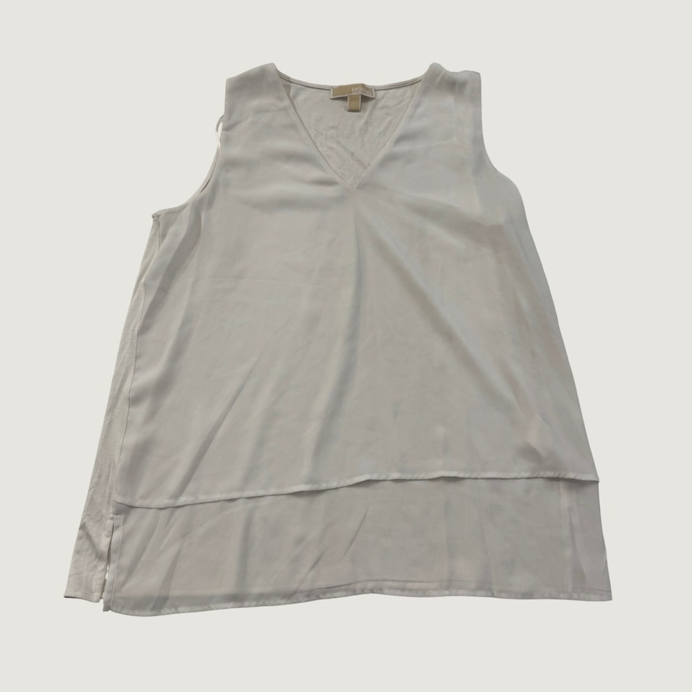 MICHAEL Michael Kors Blouse Womens Large White Sleeveless V Neck Layered Hem Top